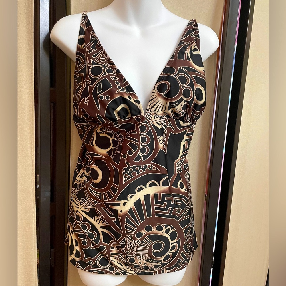 Brown Patterned Women's Tankini Top.